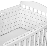 Los mejores  - cojin protector cuna - chichonera bebe cuna Blanco con estrellas grises 180 x 30 cm